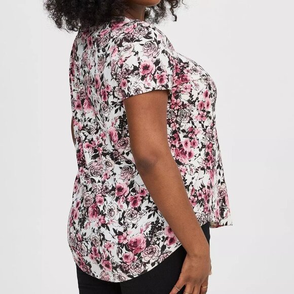 ❤️NWT VINTAGE TORRID TEE - FLORAL PRINT POCKET TEE V-NECK, SOFT COTTON SLUB - 3X - Picture 3 of 10